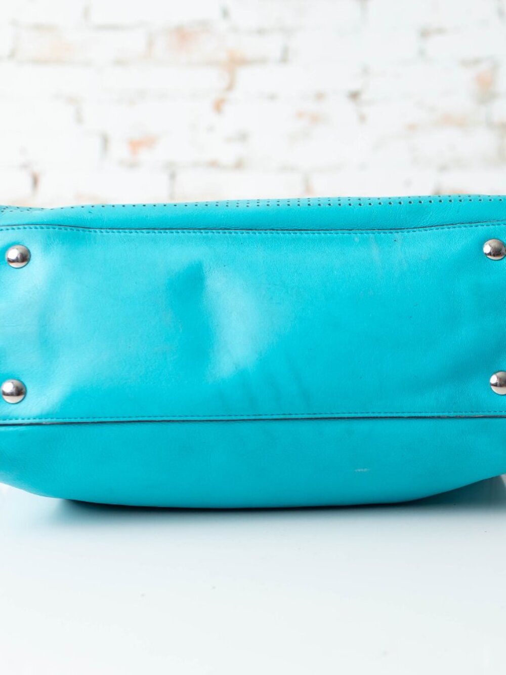 Coach Legacy Perforated Leather Haley Satchel Turquoise Aqua Fringe Leather 2012 - Picture 6 of 11